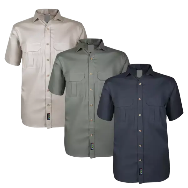 Homegrown Men’s Short Sleeve Shirt Navy, Fatigue & Stone Colours